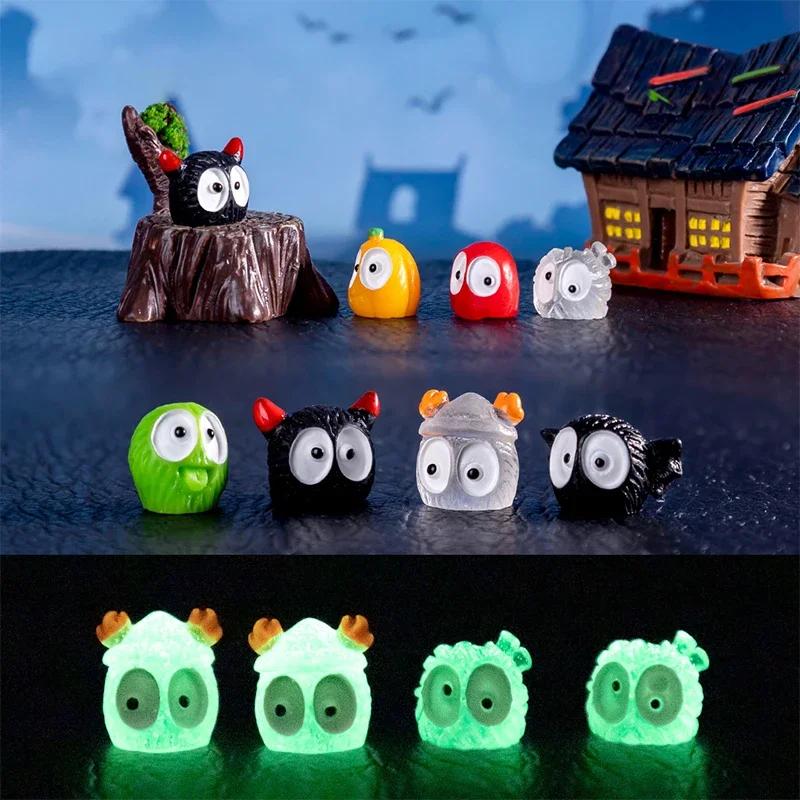 Miniatures Halloween Luminous Black Briquettes Elfs Mini Dust Ball Figure Miniature Figurines Fairy Garden Ornaments Home Decor