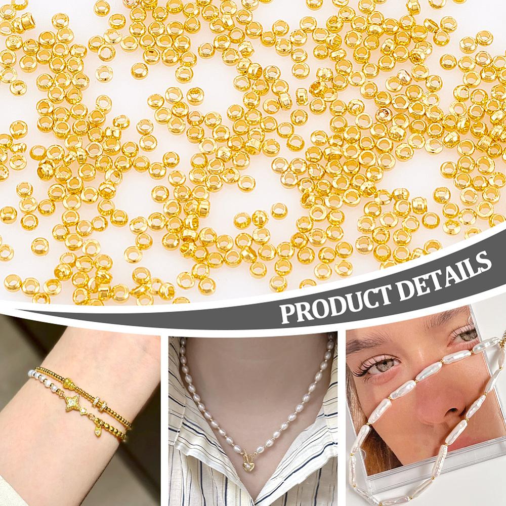 2000Pcs Brass Crimp Beads, Cadmium Free & Lead Free, Rondelle, Golden, 2x1.2mm, Hole: 1.2mm