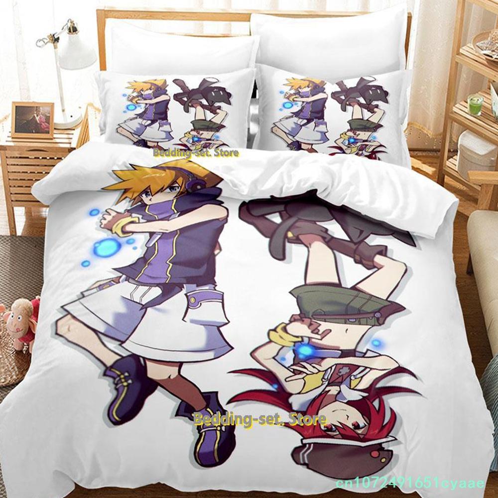 The World Ends With You Sakuraba Neku Bedding Set Cartoon Anime Three-piece Set Adult Kid Bedroom Duvetcover Sets 3D Kawaii Cool