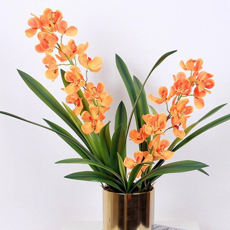 1Pc Fake Flower Shopping Mall Decoration Soft Rubber Home Decor Simulation Green Plants DIY Artificial Cymbidium Leaves Plastic