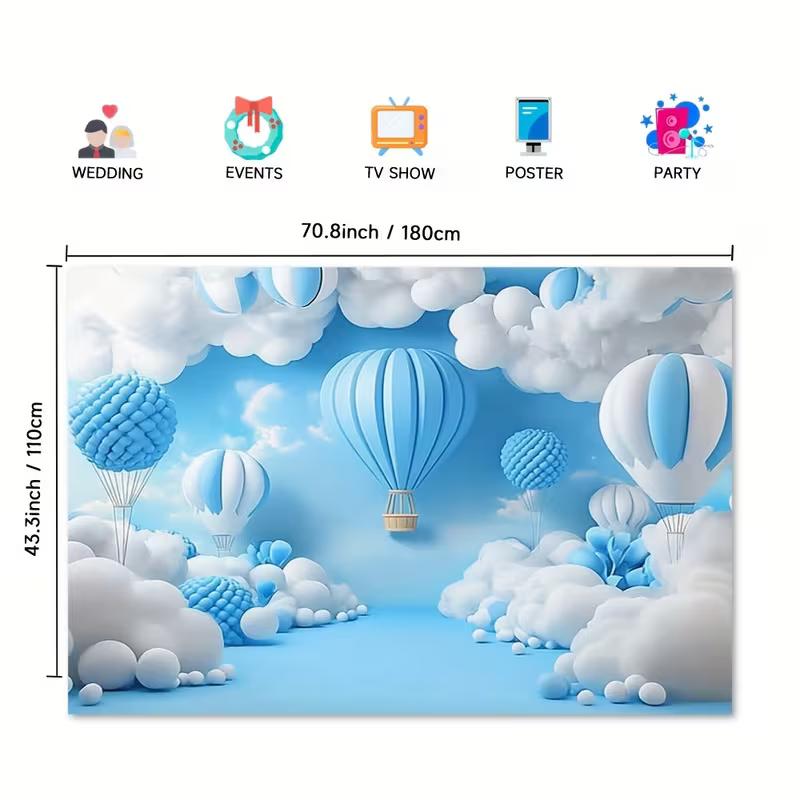 2D Dreamy Hot Air Balloon Backdrop Baby Shower Photography Background
