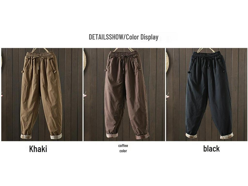 Winter Übergröße Elastischer Bund Hoher Bund Gesteppte Baumwollhose für Damen