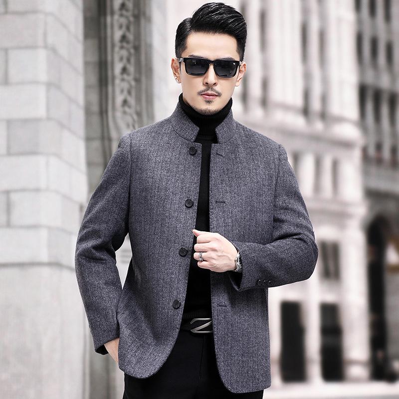 2026 Men's Double-Sided Woolen Coat: Winter Stand Collar Fashion Cashmere Jacket for Middle-Aged