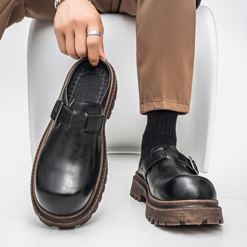 Thick Bottom Mules Men Half Shoes For Man Platform Leather Mens Semi-Drag Casual Shoes Backless Loafers Slippers Male Slides