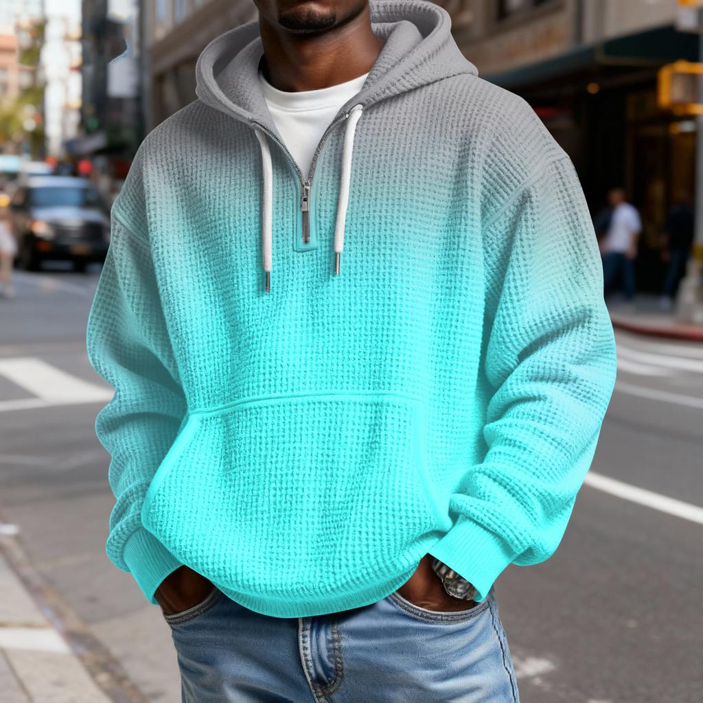 Herren Casual einfarbiges Kapuzensweatshirt mit Reißverschluss und langen Ärmeln, Alltags-Reißverschluss-Casual-Langarm-T-Shirt