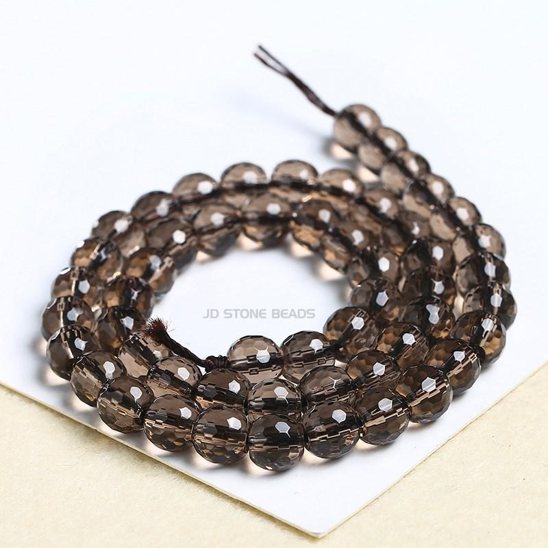Synthetic Faceted Smoky Quartz Beads Round Brown Energy Crystal Loose Spacer Bead For Jewelry Making Bracelet Necklace Accessory