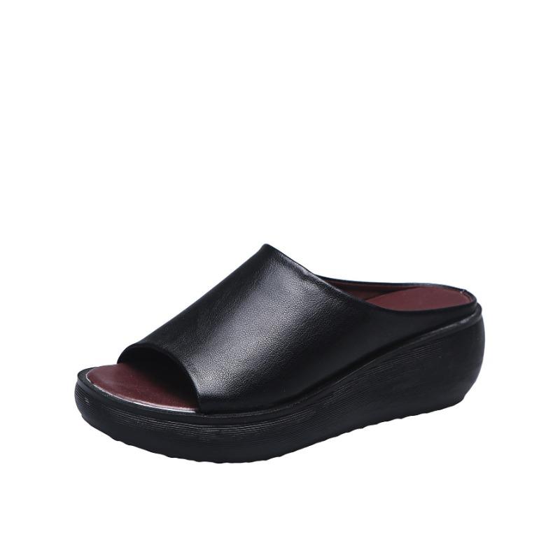 Slippers women's summer 2 new models go out to wear slope heel fish mouth one-word drag muffin thick bottom retro sandals
