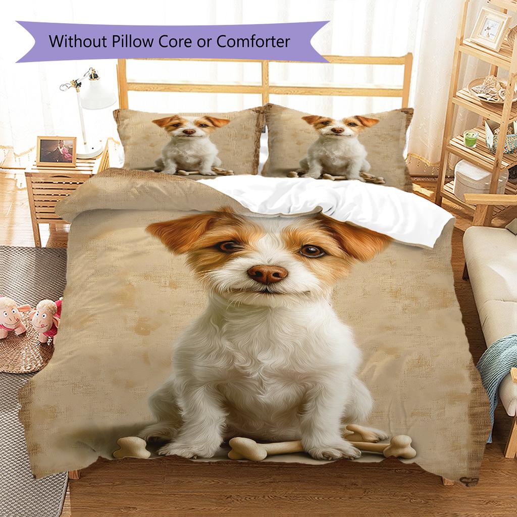 Dog&Bone Pattern Bedding Quilt Set Quilt Cover Pillowcase Home Decoration Birthday Gift (1 * Duvet Cover + 2 * Pillowcase, Without Core)