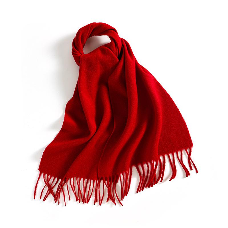 Winter Solid Color Wool Scarf for Women New Versatile Tassel Fashion Warm Neck Scarf Comfortable Real Wool Scarf