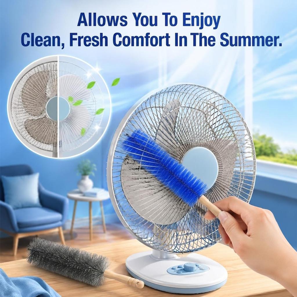 2PC Fan Cleaning Brush, Microfiber Duster Ideal for Electric and Blind, Reusable Fan Cleaner Brush Dust Remover, Non-disassembly Cleaning (Gray +