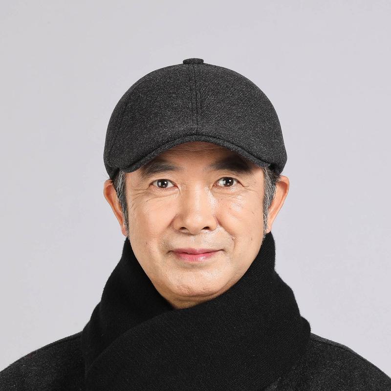 Middle-Aged and Elderly Cap Men's Autumn Winter Warm Peaked Cap Ear Protection Forward Cap