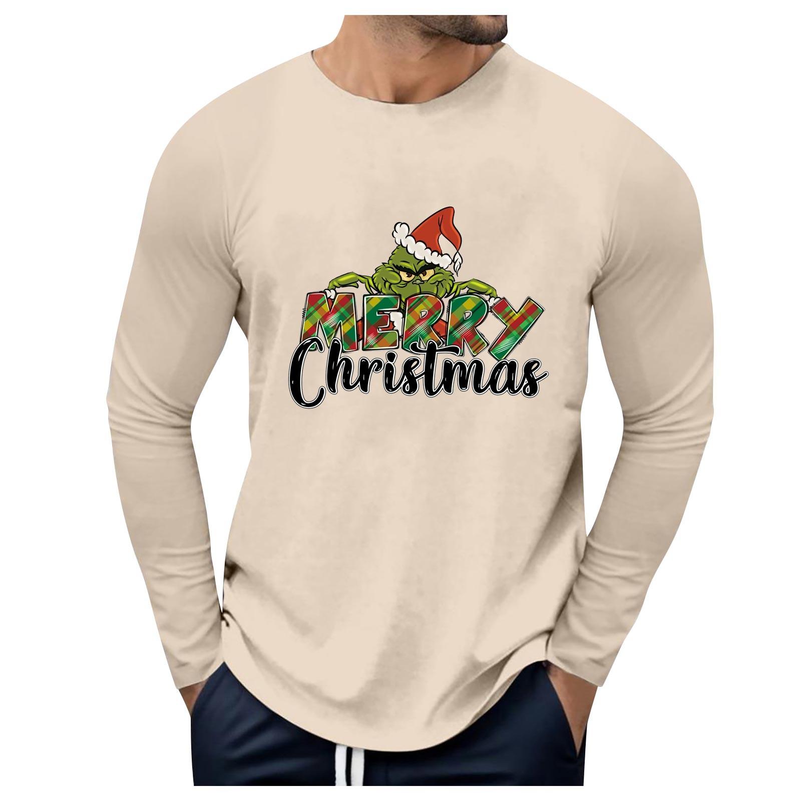 

Men s Round Neck Long Sleeve Loose Winter Tops Fashion T-Shirt Pattern Creative Letters Retro Print Street Sports Casual Tops XL хаки