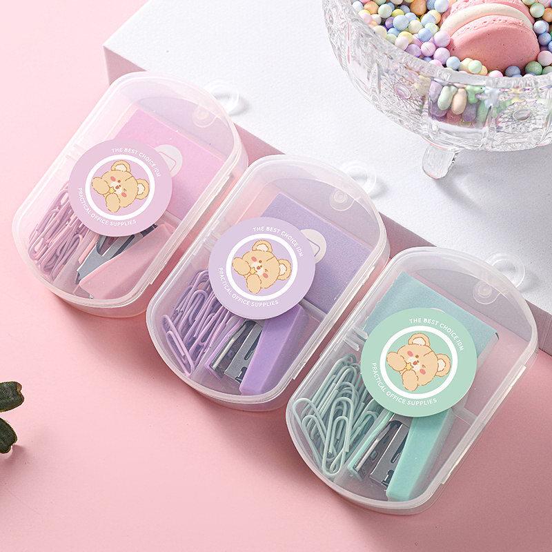 Macaron Color Stationery Set: Paper Clips, Ticket Clips, Stapler, Thumbtacks, and Binder Clips