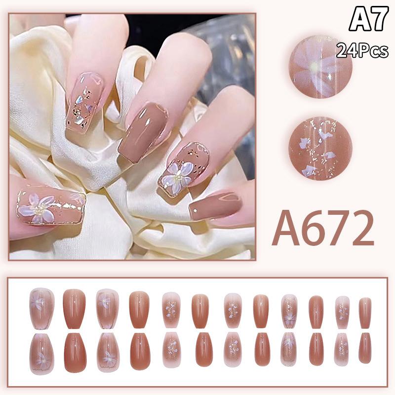 24Pcs French Multiple Styles Fake Nails Press On Nails Gel On Painted Reusable Fast Wearable Nail Tips Detachable Full Finished