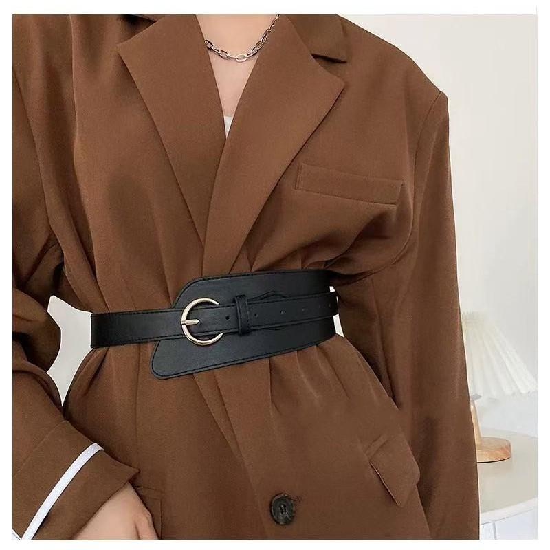 Wide PU Belt Women Vintage Style Waist Cincher With Pin Buckle Black Camel 2025 Fashion Accessory