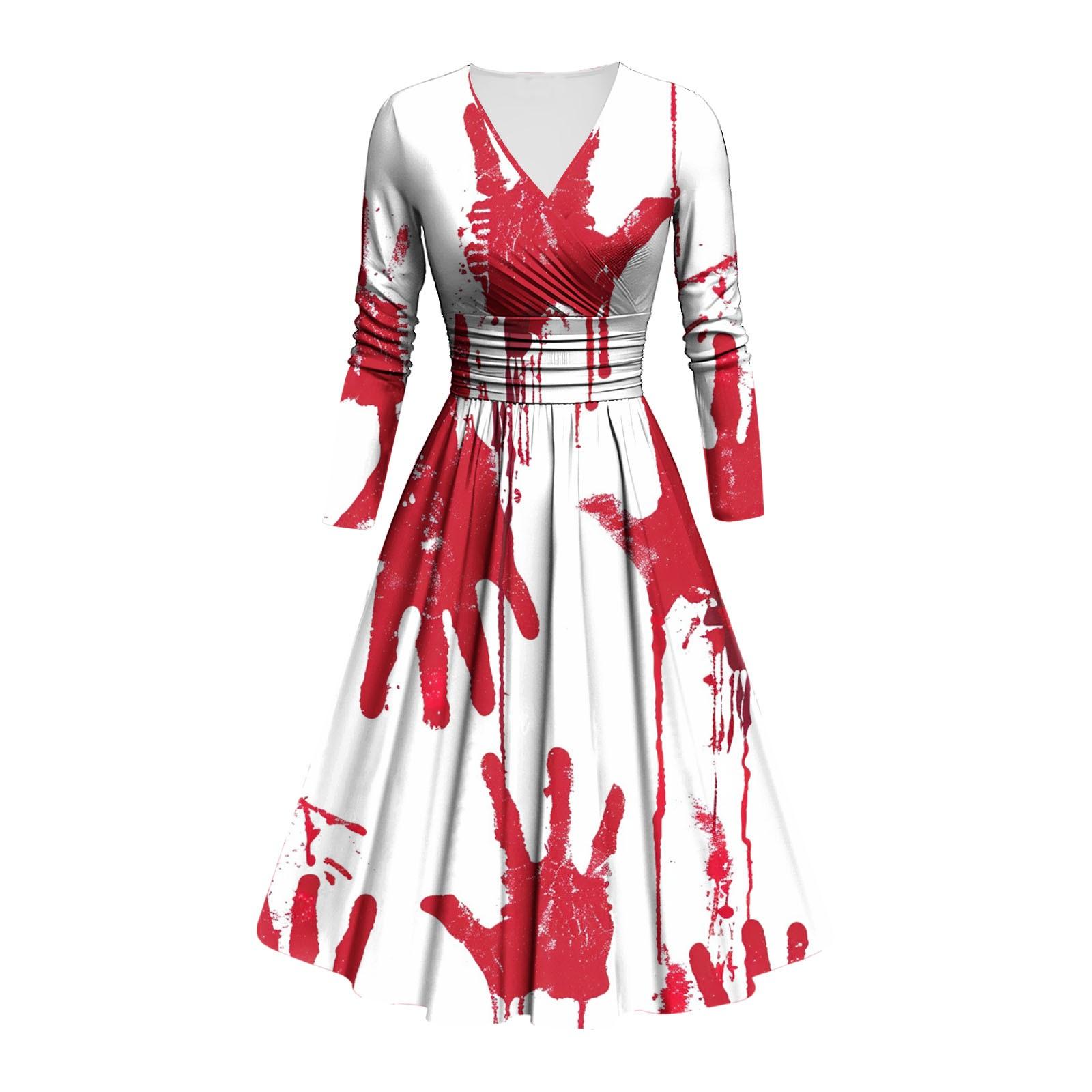 

Женское модное облегающее платье с V-образным вырезом и длинным рукавом с принтом на Хэллоуин XXXXL винный