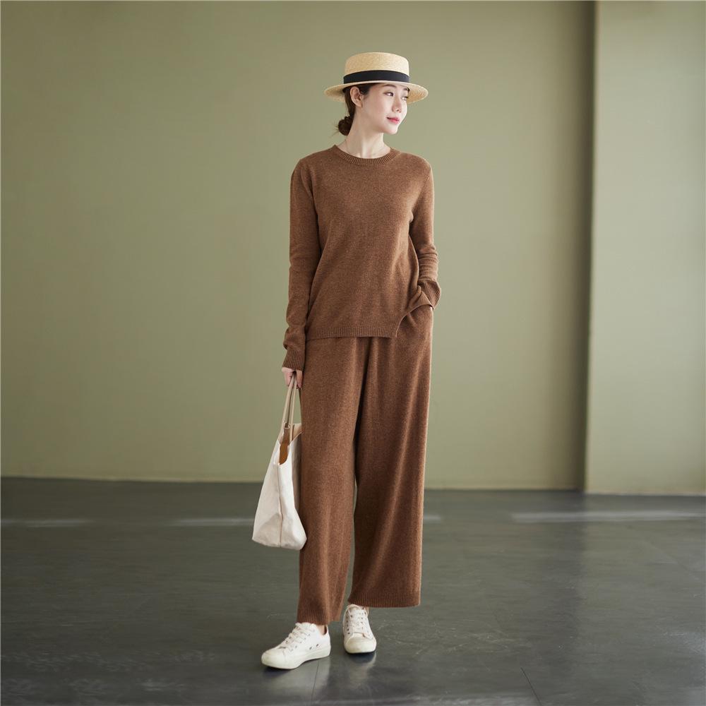 2021 Fall Wool-Cashmere Elastic Waist Loose Fit Knit Pants