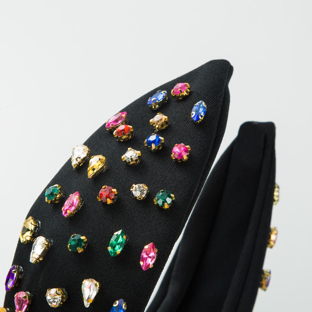 New Retro Baroque Colorful Crystals Headband Women's Fashion All-Match Wide-Brimmed High Skull Top Hair Accessories