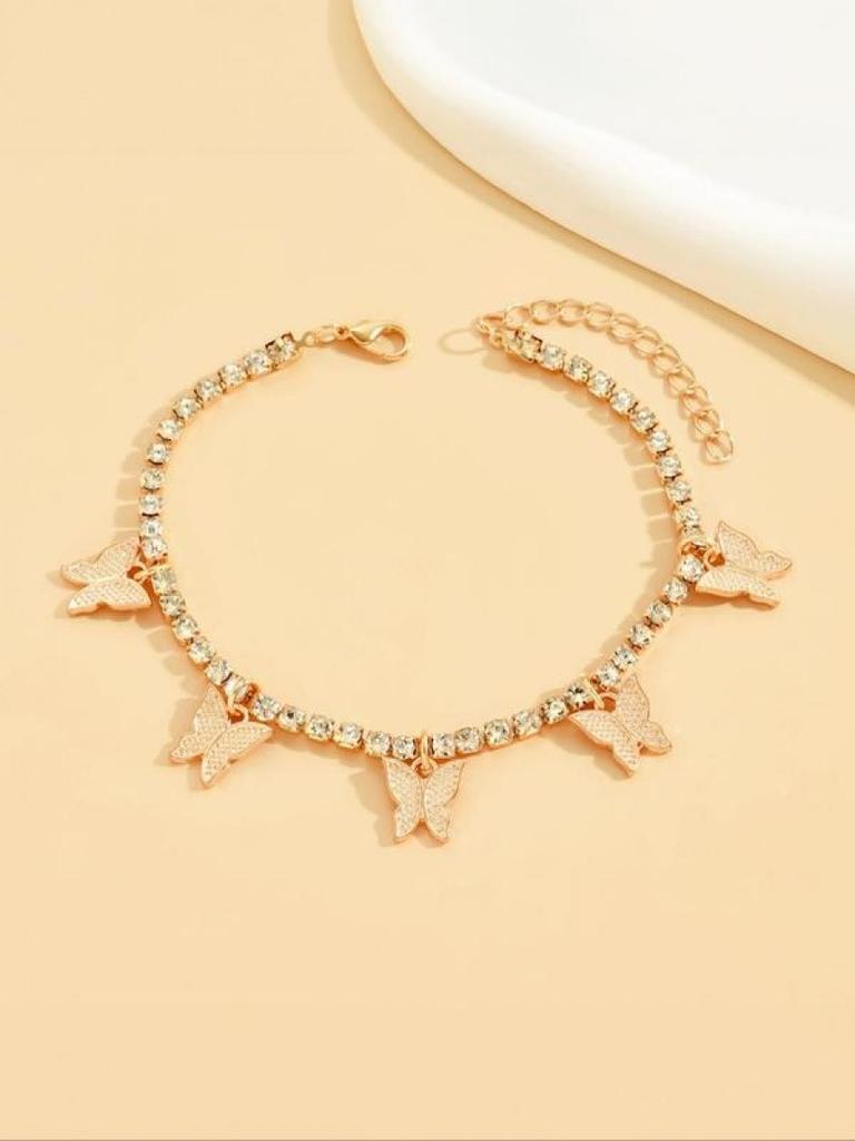 Women's Elegant Butterfly Design Anklet, Fashion Glamorous Rhinestone Anklet for Women & Gift, Casual Vacation Beach Jewelry Acc