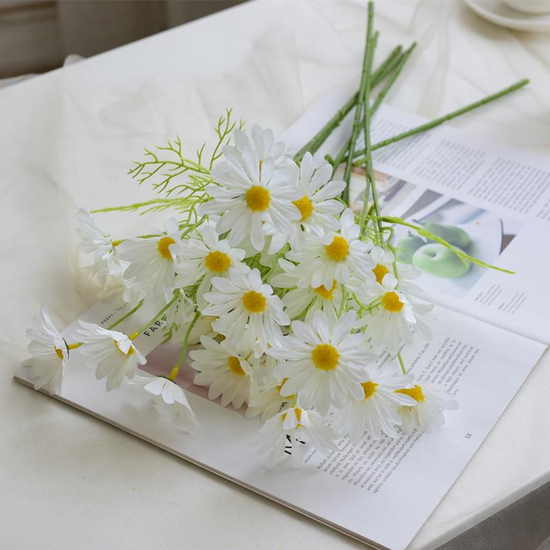 5-Head Daisy Chamomile Silk Fake Flowers for Home Decor