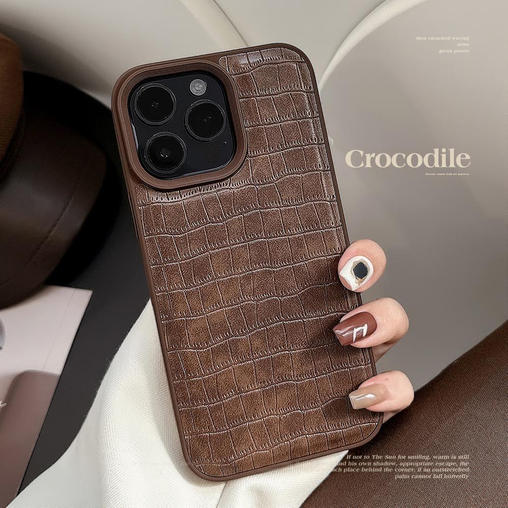 Retro Brown Crocodile Leather Pattern 15 Apple 16 Mobile Phone Case 14promax Premium Style Suitable for IPhone 13 Personality 11