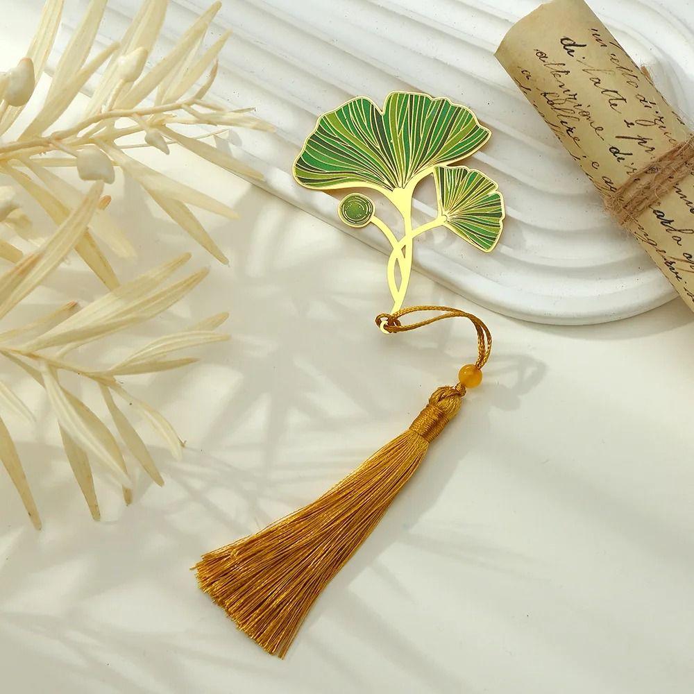 Metal Lotus Leaf Vein Metal Bookmark Brass Green Leaf Bookmark Chinese Style Bookmark  Student Gift