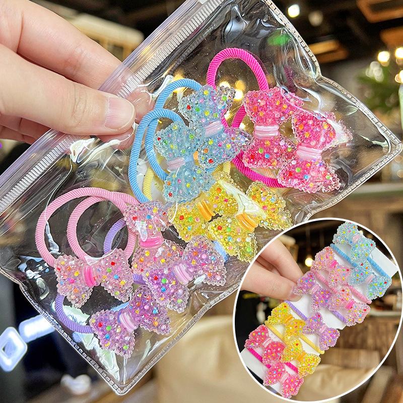 Korean Style Cartoon Hair Tie Set: Cute, High-Elastic Hair Bands for Girls - 5 Colorful Pairs