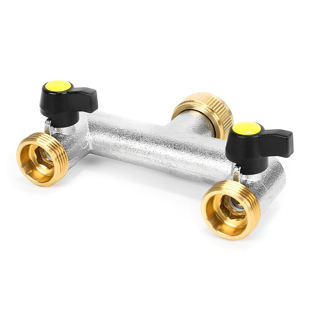 Portable Sturdy Brass Faucet Diverters with Double Water Flows Control for Outdoor Garden Irrigations Systems Use