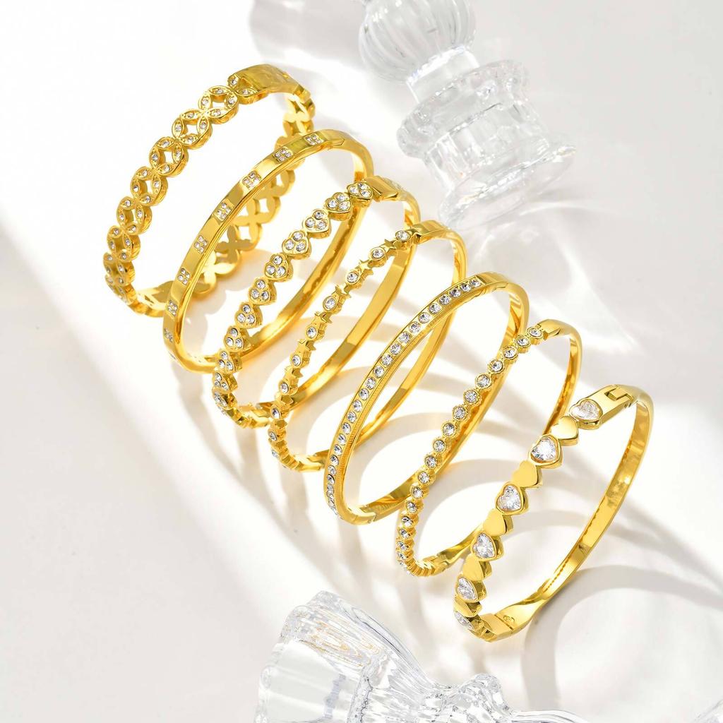 Vnox Luxury Zircon Can Open Bangles, Stainless Steel Pretty Heat Bracelet For Women, Statement Jewelry Party Gifts