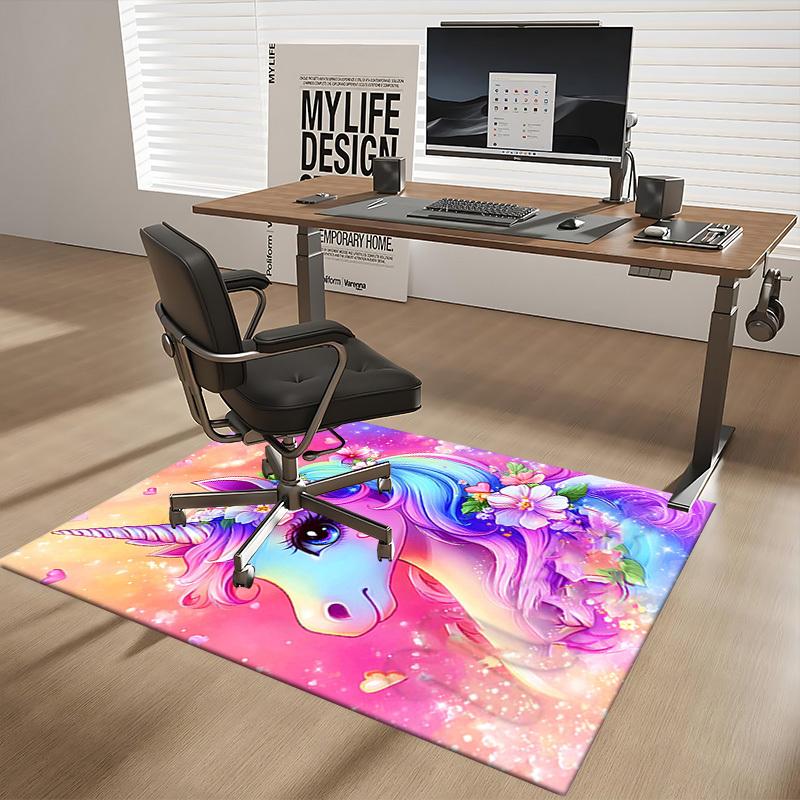 1pc Unicorn Fantasy Office Chair Mat - Anime Cartoon Design, Non-Slip Carpet for Home Decor, Suitable for All Seasons, Perfect Gift for Office and Gam