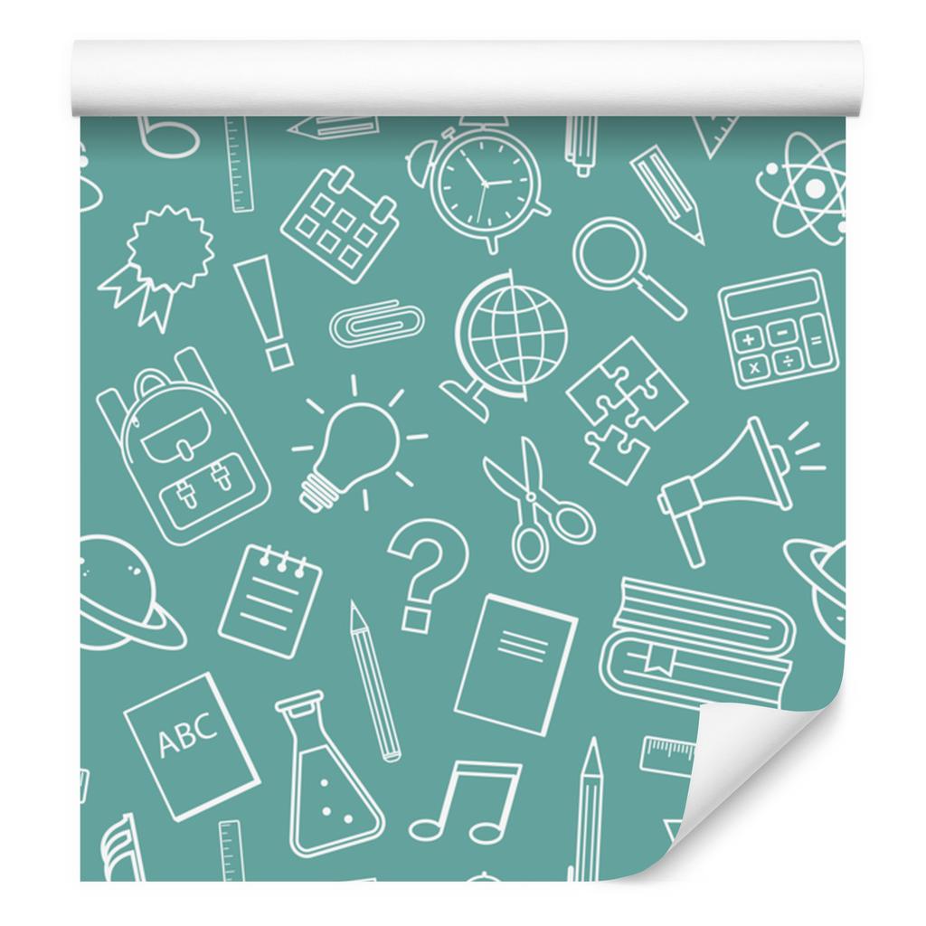 Wallpaper School Supplies Sea and Turquoise for Living Room and Bedroom 50x1000