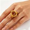 Vintage Stainless Steel Brown Stone Rings for Women Gold Color Geometric Metal Irregular Texture Open Rings Aesthetic Jewelry