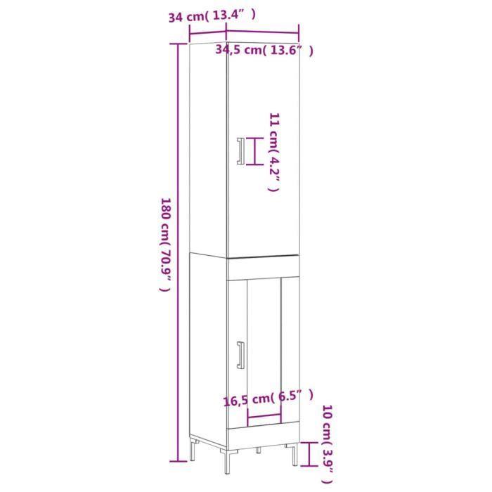 VidaXL Buffet haut Gris béton 34,5x34x180 cm Bois d'ingénierie 3199109