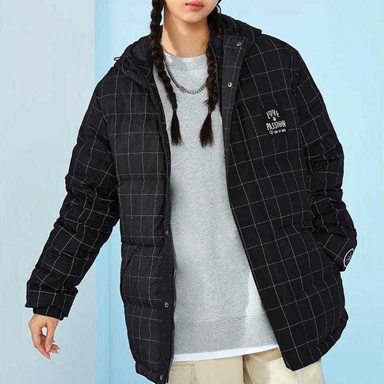 Li-Ning Printed Plaid Down Jacket Unisex Outerwear Black AYMR509-1