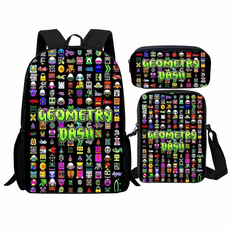 Geometry Dash Student Rugzak 3-delige Set, Geometry Dash Rugzak, Schoudertas, Etui