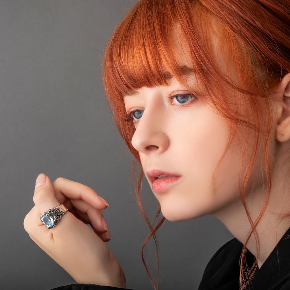 Artemis Classic Poseidon Silver Ring Silver Accessories for Men and Brand Silver 925 Silver Ring with Blue Topaz Ring, ACR0292, Women, Jewelry, Ring,