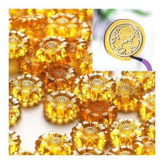 Sealing Stamp Sealing Wax Transparent Grain Beads Sunflower Shaped Sealing Wax Handmade (Yellow)