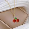 Vibrant Zircon Cherries Pendant Necklace Fashionable Cherries Designs Necklace Zircon Pendant Neckchain For Women