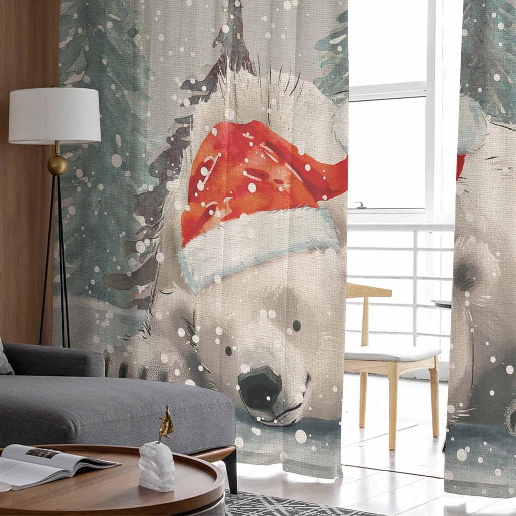 Christmas Snowflake Bear Curtains For Living Room Bedroom Home Decoration Window Voile Tulle Curtain Drapes