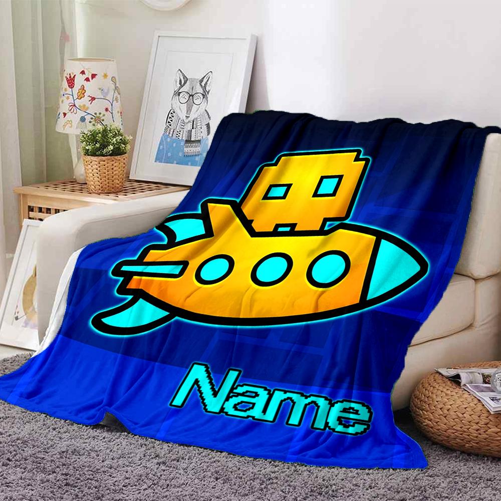 Customiz Name Personality Geometry Dash Blanket Soft &Warm Sofa Office Bed Travel Lunch Break Blanket, Gift Suitable All Seasons