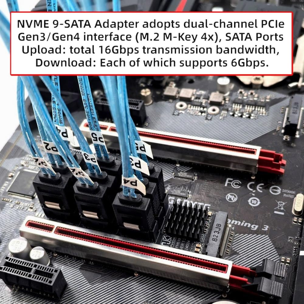 Cablecc 6Gbps NVMe M-Anahtar PCI Express NGFF M.2-9 Port SATA 3.0 Adaptör Dönüştürücü Sabit Disk Genişletme Kartı 2280 NAS Bilgisayarlar İçin