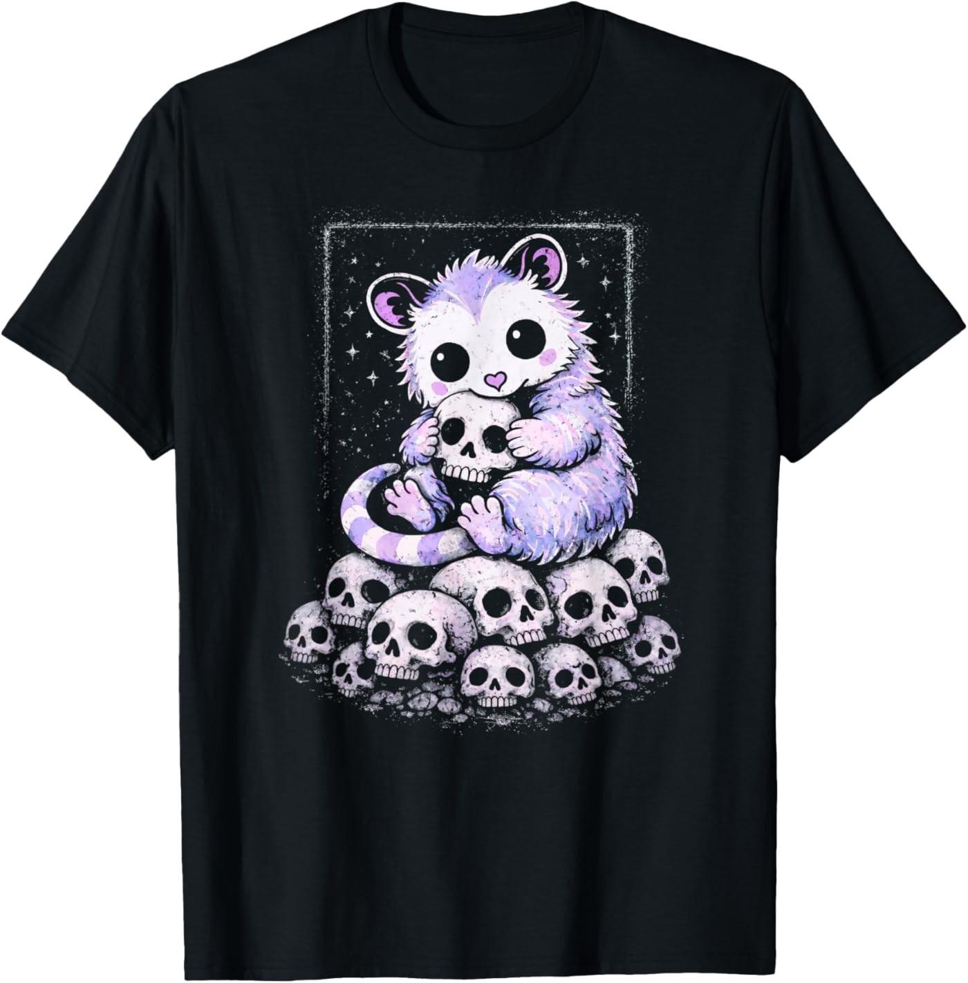 Opossum Creepy Cute Skulls Kawaii Pastel Goth Alt Aesthetic T-Shirt S