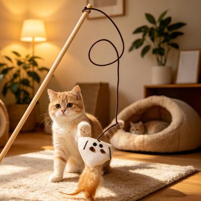 Funny Cat Stick Interactive Toy with Feather Lightweight Cat Teaser Wand Hunting Instinct Activation Cat Teaser Stick for Indoor Cats And Kittens
