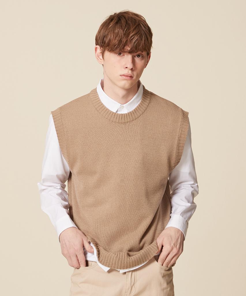 Blond9 Round Neck Knit Vest_Mocha
