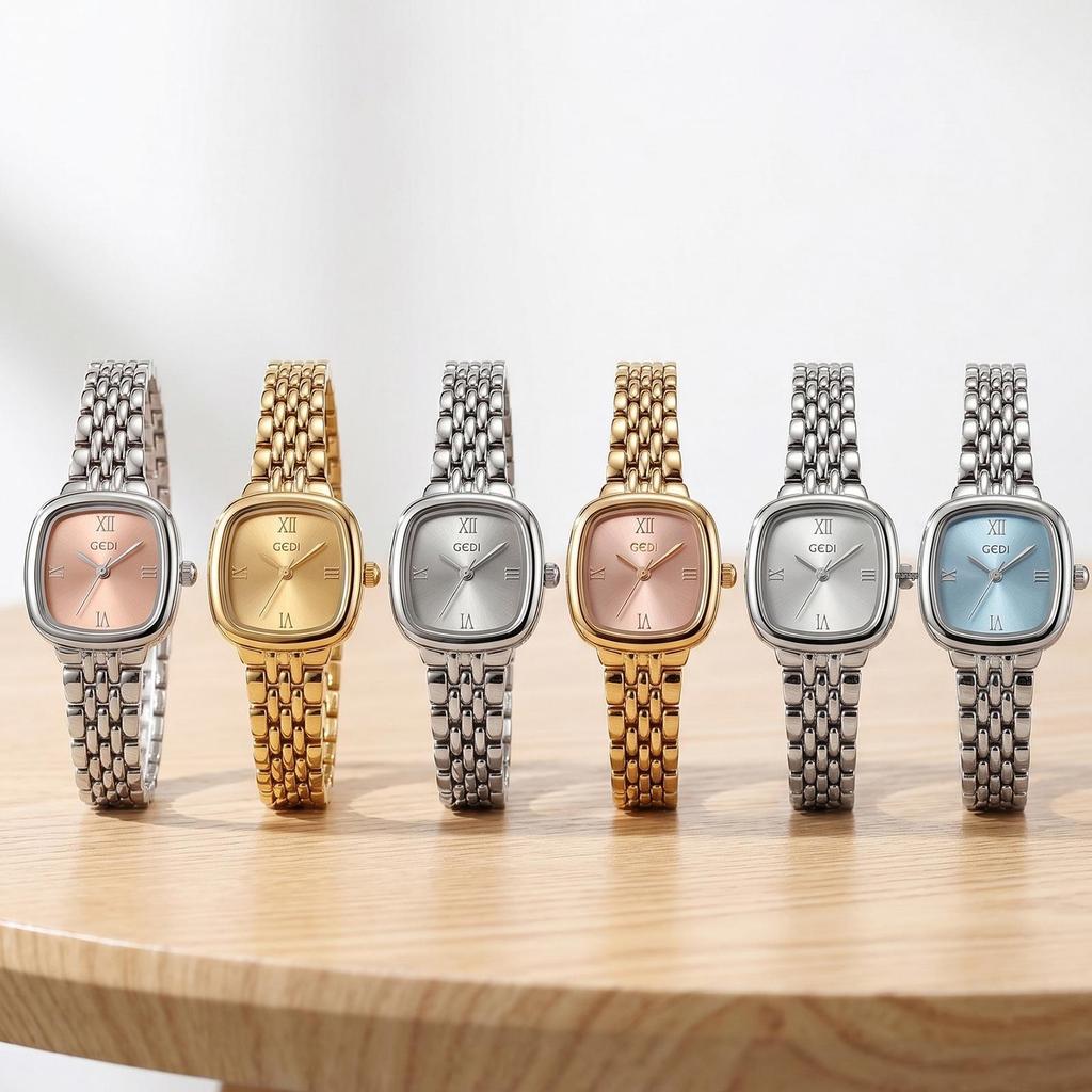 GEDI Women's Roman Numerals Gold Square Quartz Watch – Luxury, Versatile, Retro Steel Band.