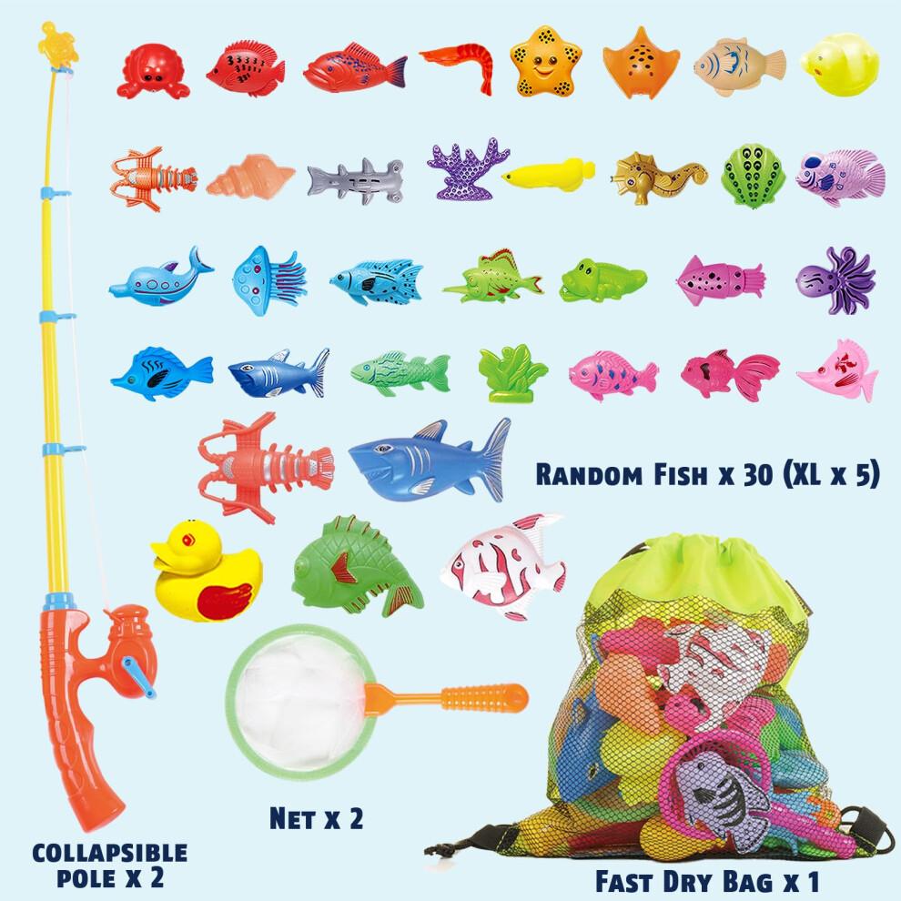 CozyBomB Magnetic Fishing Toys Game Set for Kids for Bath Time Pool Party with Pole Rod Net, Plastic Floating Fish - Toddler Education Teaching