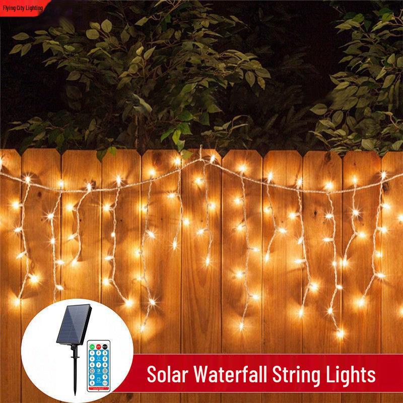 Solar LED Color Waterfall Curtain Lights - Outdoor Waterproof Decorative Christmas Icicle Lights