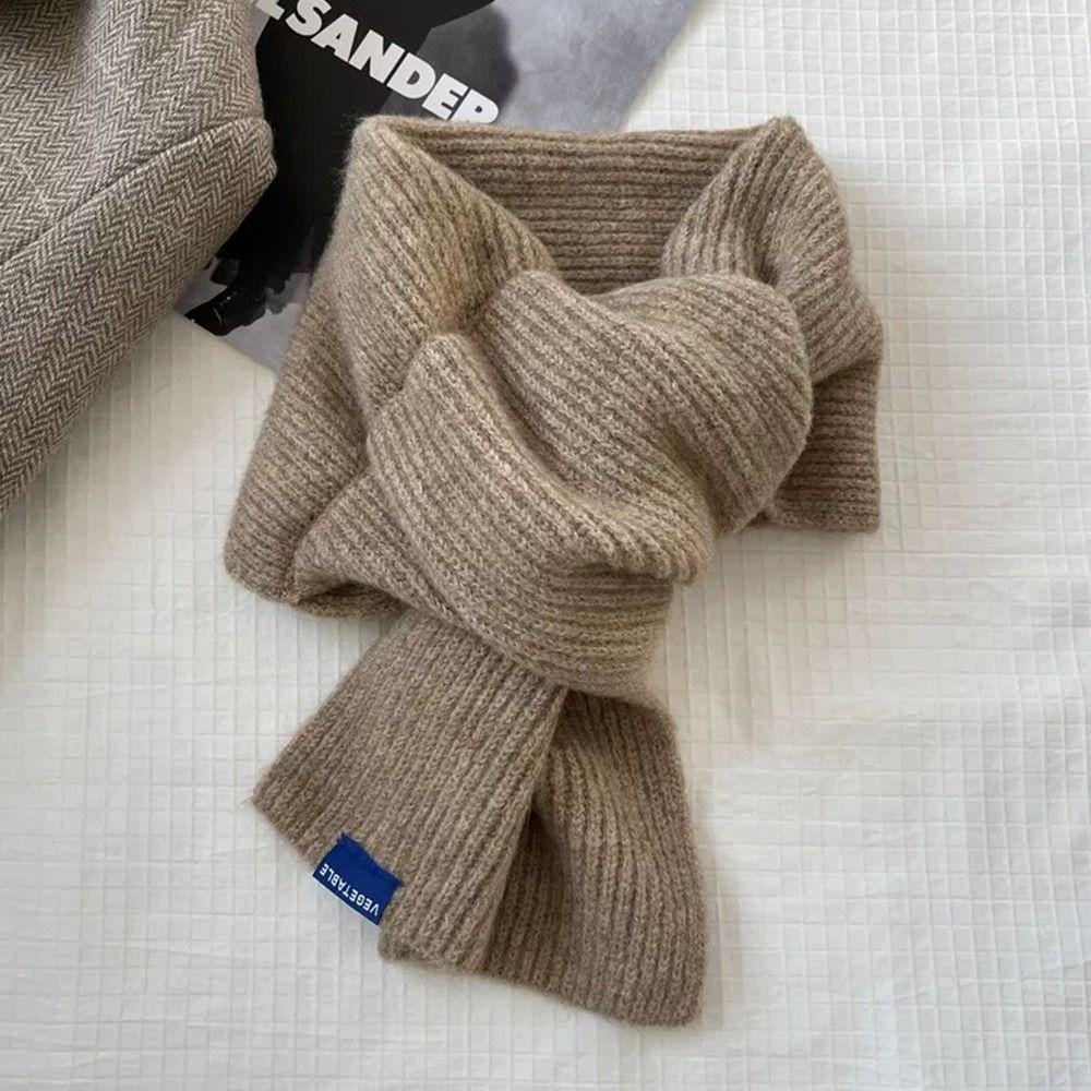 Solid Color Knit Scarf Woolen Neck Scarf Neckerchief Wrap Cross Scarf  Women