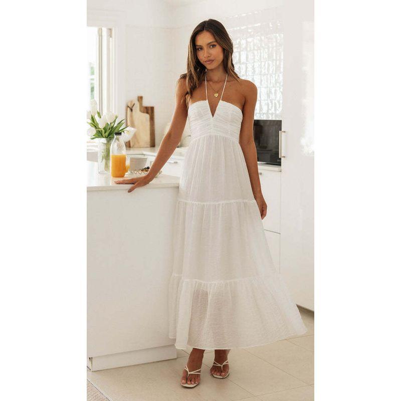 

Мода 2024 Ветер Женское Новое Платье на Бретелях Длинное Женское Новое Платье на Бретелях Длинное White M