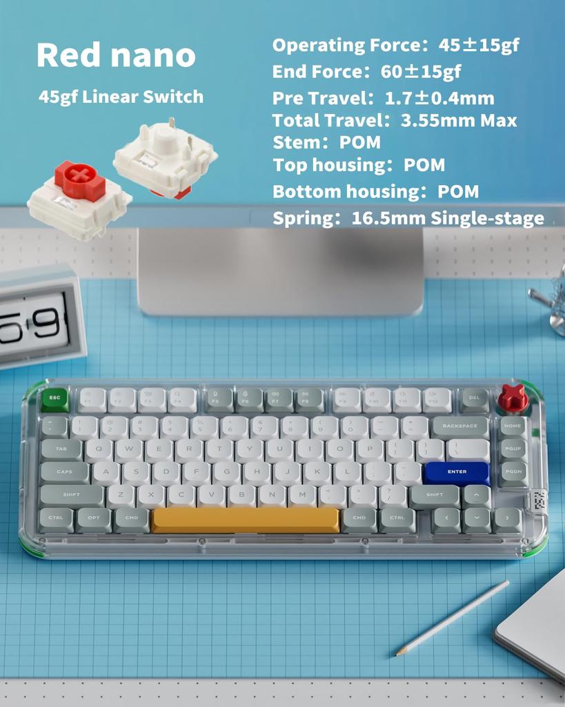 NuPhy Kick75 Wireless Mechanical Keyboard with Knobs RGB PBT Connections Low-Profile 75% Layout, Hot-Swappable, Backlighting, Keycaps,